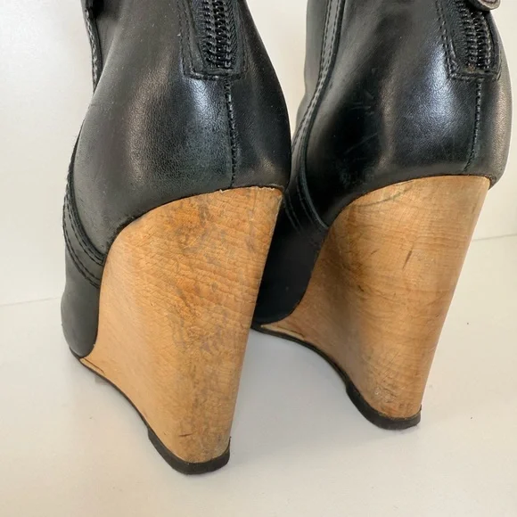 Pre Owned CHANEL Black Leather Peep-Toe Wedges - Picture 7 of 8